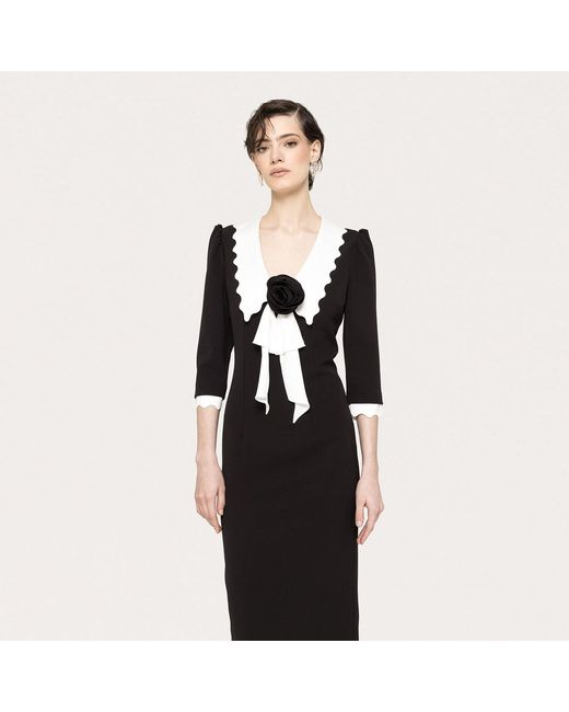 Nissa Black Rose-Detail Midi Dress