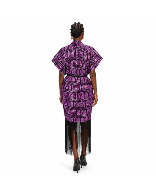 Chuks Collins Purple Ajah Collection – Print Fringe Midi Dress