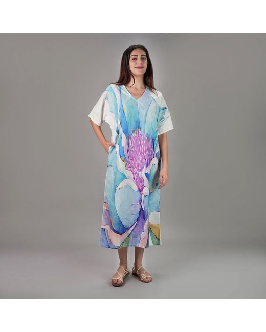 DHARA SHETH DUBAI Blue Fleur Watercolour Floral Long Dress