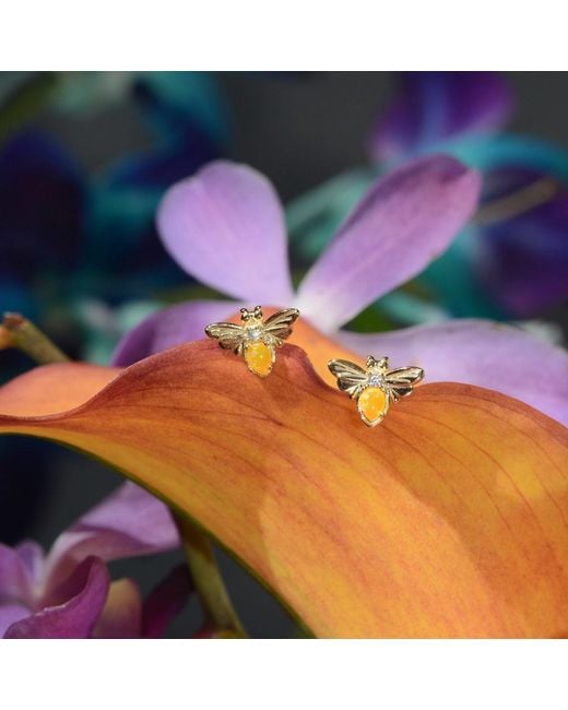 KAMARIA Metallic Opal Bee Stud Earrings