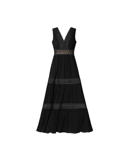 Yumi' Black Lace Trim Cotton Midi Sun Dress