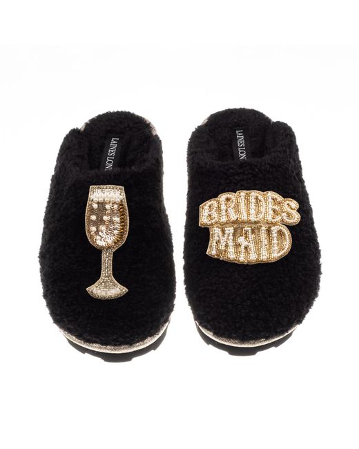 Laines London Black Teddy Closed Toe Slippers With Bridesmaid Brooches