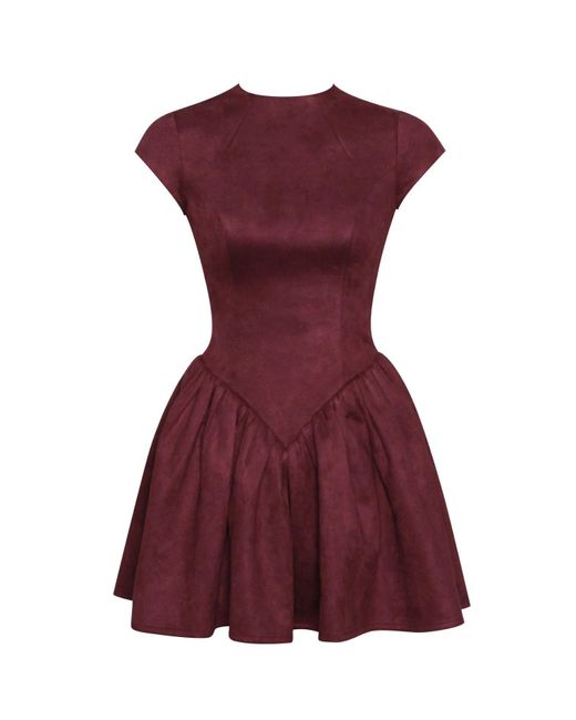 Miss Circle New York Purple Jacqueline Backless Burgundy Mini Puffy Suede Dress