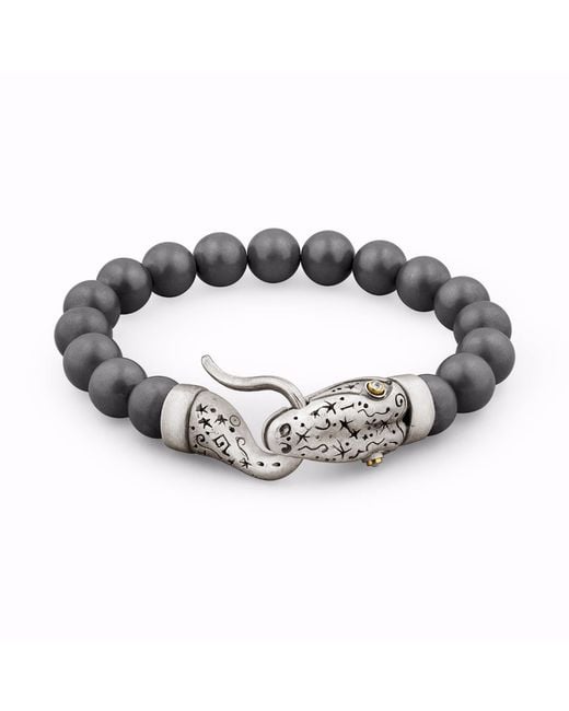 Snake Bones Metallic Snake Bracelet With Hematite Beads In Silver Gold & Diamonds