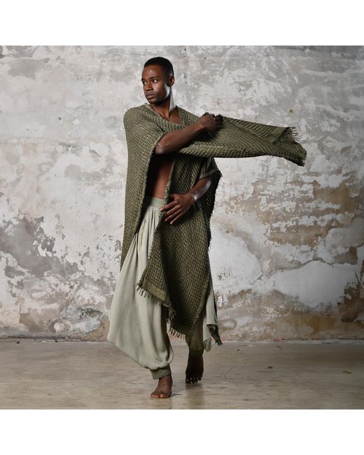 Zhenabia Green Neutrals Waffle Poncho Khaki