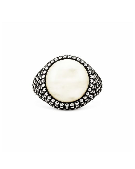 Unaloe White Sterling Shield Ring With Luminous Mother Of Pearl for men