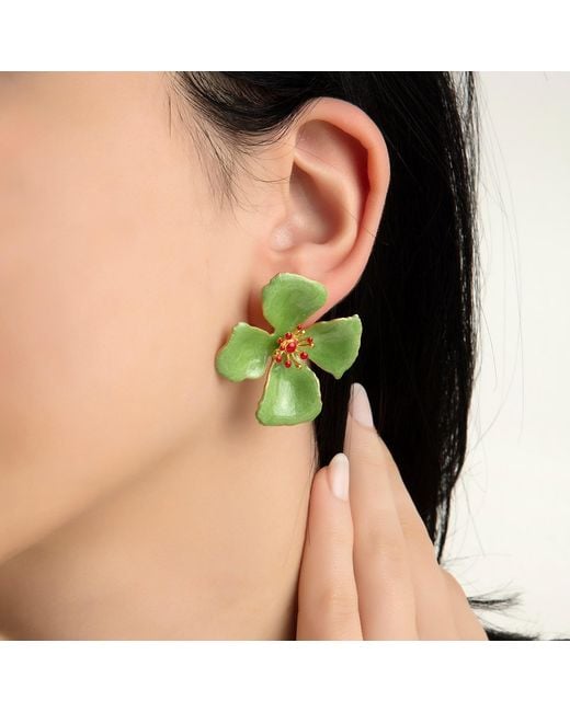 Milou Jewelry Green Light Hibiscus Flower Earrings