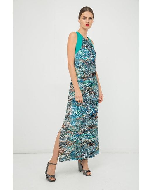 Conquista Blue Sleeveless Print Maxi Dress