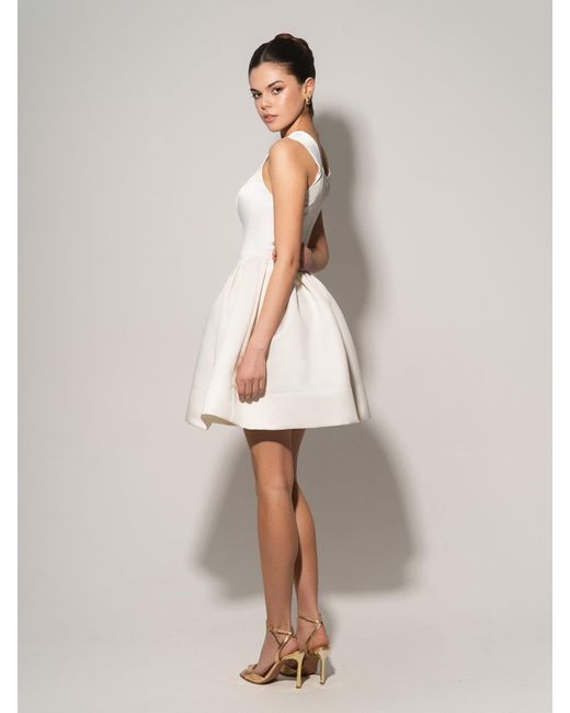 Tia Dorraine White Flared Satin Mini Dress