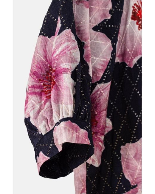 Stovaria Blue Mulmul Silk Top – Soft Floral Print With Zari Stitch Detail