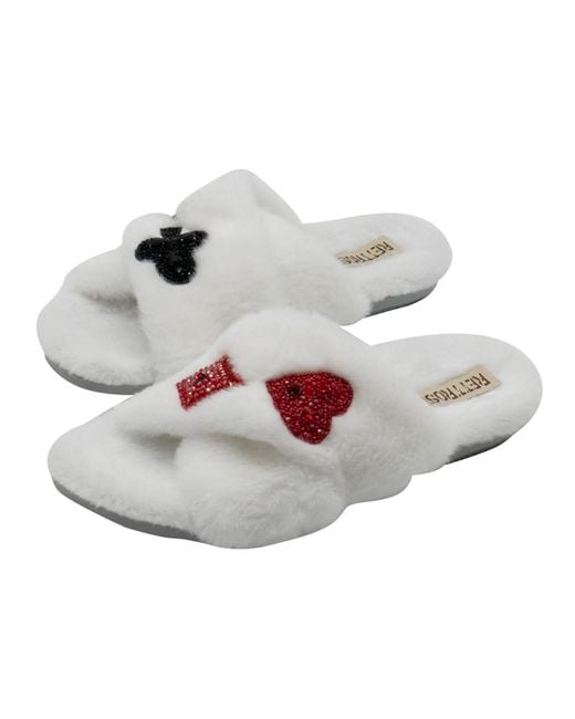 Rettrose White Neutrals Olivia Cream Luxury Plush Diamanté Embellished Handmade Slipper