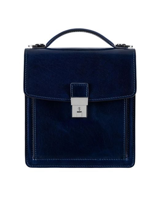 Time Resistance Blue Small Leather Briefcase for men