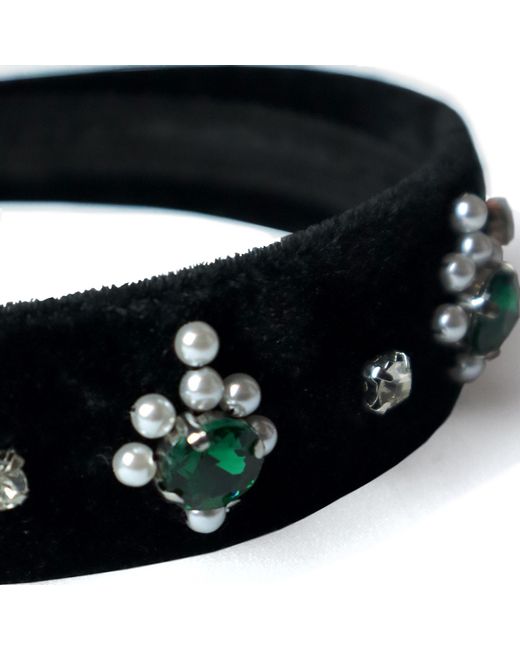 2KStyle Black Aida Crystal Hand-Embellished Velvet Headband