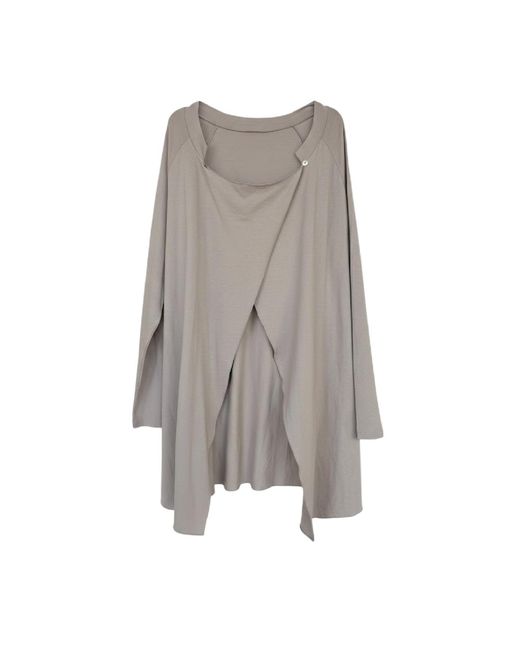 Conquista Gray Asymmetric Longline Top With Modern Single-Button Detail