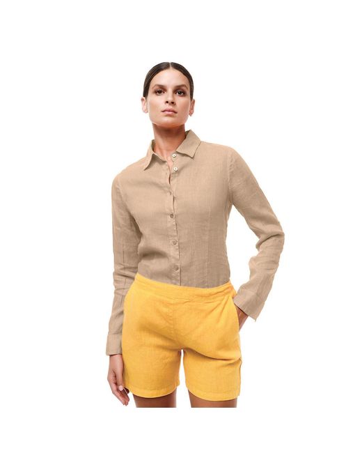 Haris Cotton Natural Neutrals Linen Long Sleeved Shirt With Darts Beach Sand