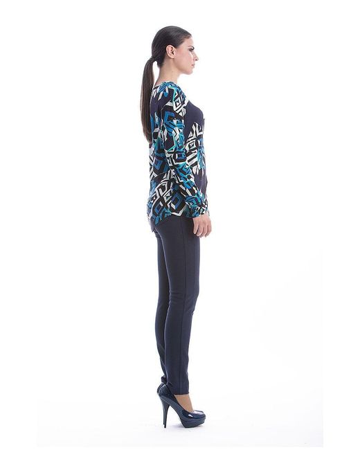 Conquista Blue Viscose Elastane Jersey Top – Geometric Print