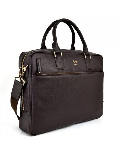 DAVID WEJ Black Saffiano Leather Briefcase – for men