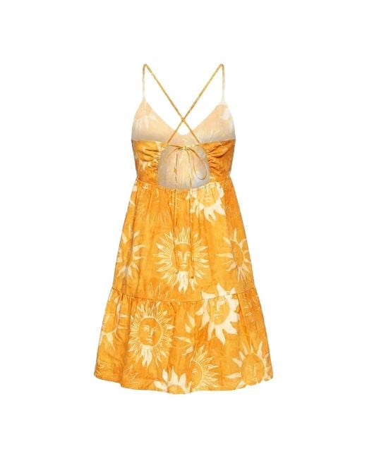 Maison Tangerine Yellow Linen Dress Sun Print For