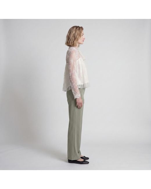 Modenaire White Lace Overlay Crop Top With Sheer Long Sleeves And Bow Tie Detail