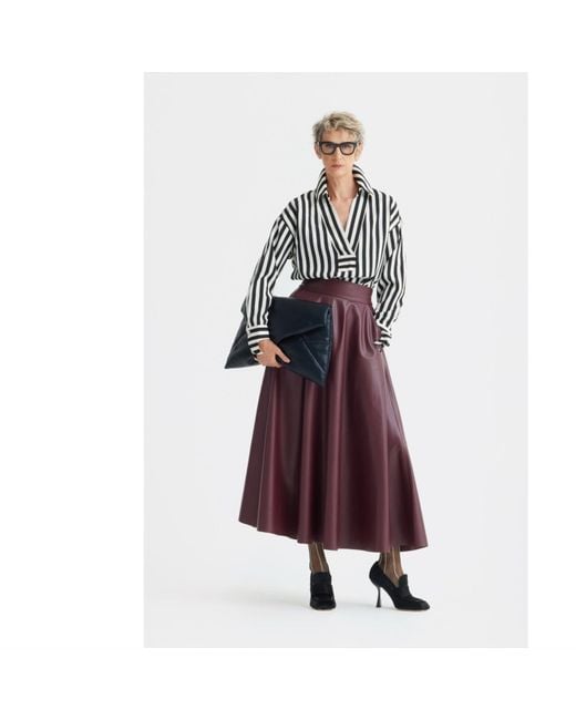 Julia Allert Purple Full Flare High Waist Faux Leather Skirt – Burgundy