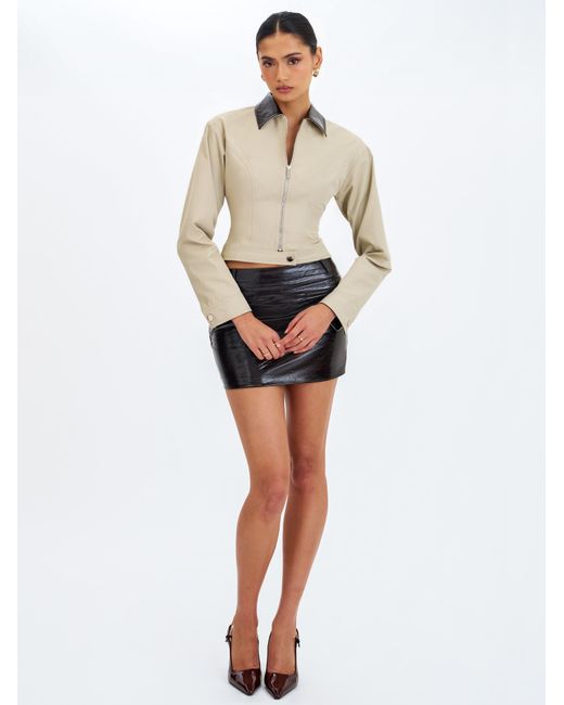 Miss Circle New York Black Vivian Mocha Faux Leather Low-Rise Mini Skirt