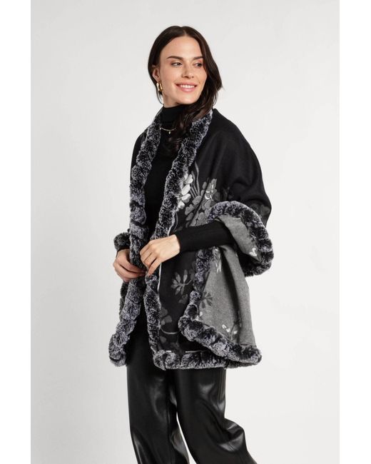 Saachi Black Blooming Faux Fur Scarf