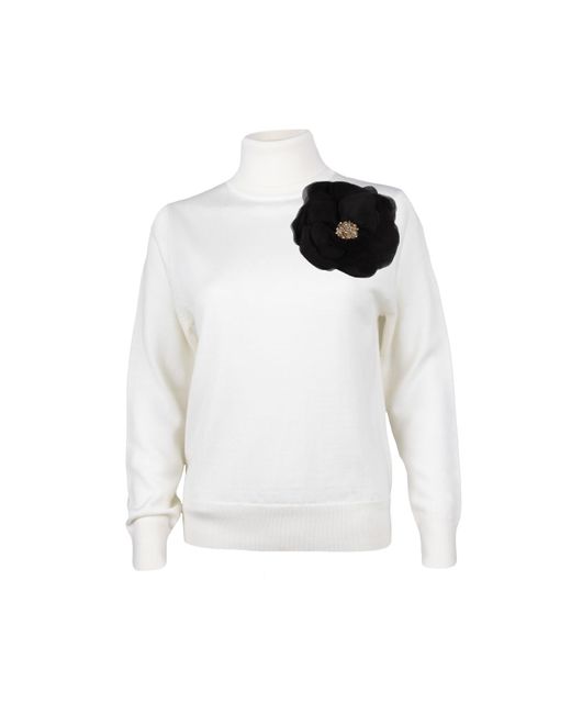 House of Laines London White Neutrals Laines Couture Embellished Corsage Knitted Roll Neck Jumper
