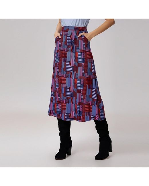 Smart and Joy Purple Graphic Print Trapeze Midi Skirt