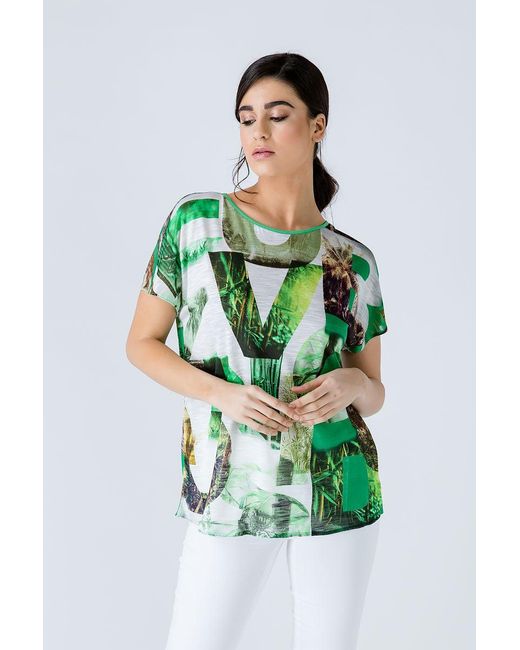 Conquista Green Print Flama Top With Tie Detail
