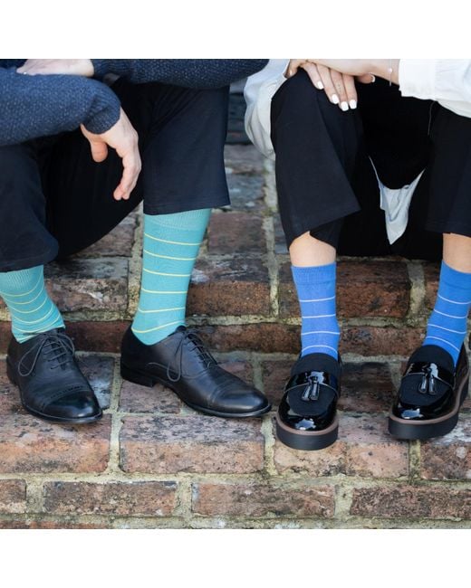 Peper Harow - Made in England Blue Thin Stripe Socks Bundle for men