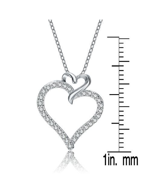 Genevive Jewelry Metallic Sterling Silver Cubic Zirconia Double Heart Pendant Necklace