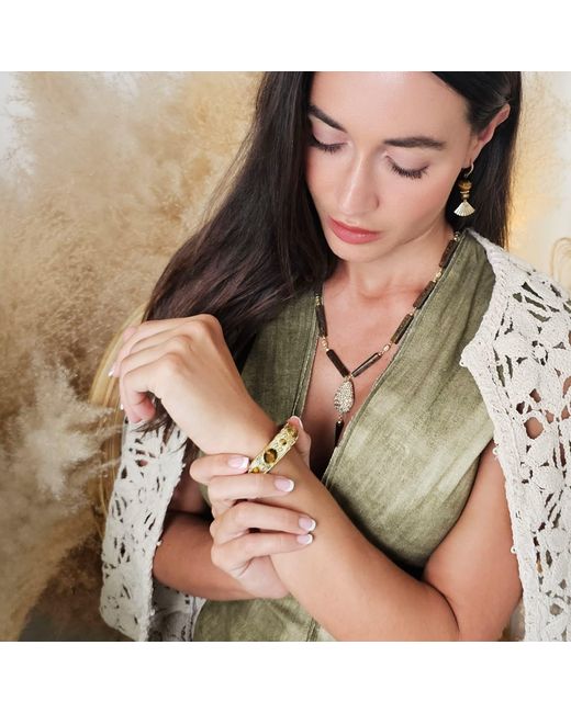 Farra Metallic Tiger-Eye Stone Setting Bangle