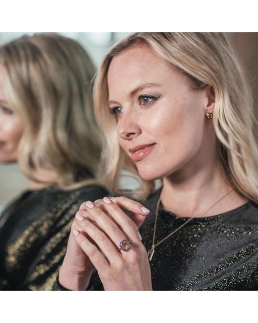 Augustine Jewels Black Citrine And Enamel Cocktail Ring