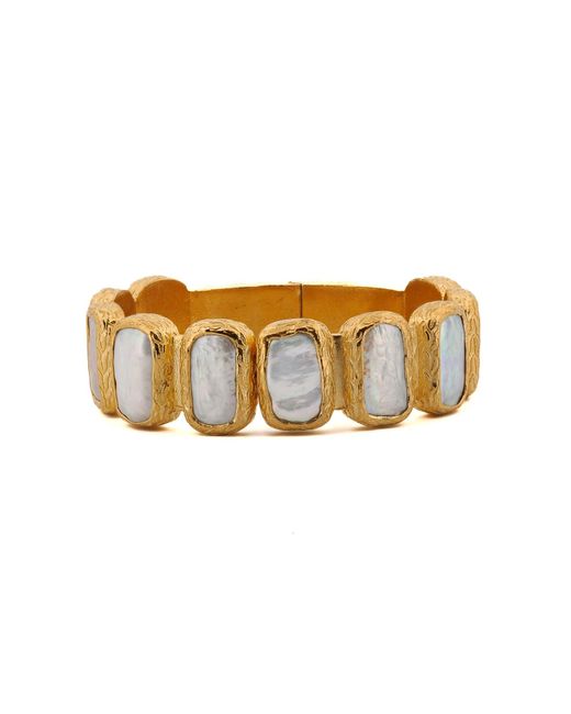 Ebru Jewelry Brown Golden Aura Elegant Pearl Stone Cuff Bracelet