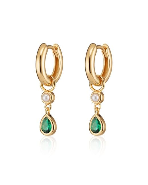 Scream Pretty Metallic Emerald Teardrop & Pearl Charm Hoop Earrings