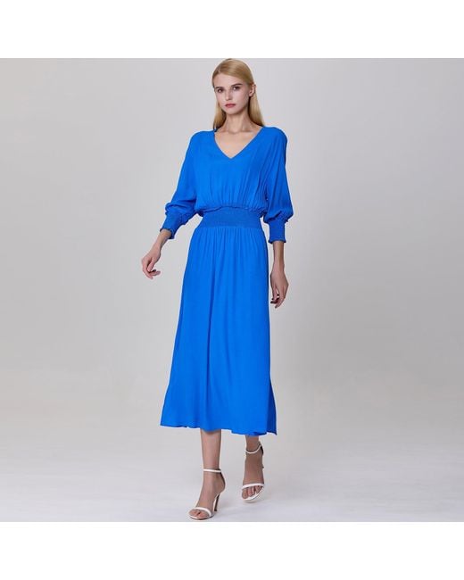 Smart and Joy Blue Smocks Fit-And-Flare V Cleavage Dress