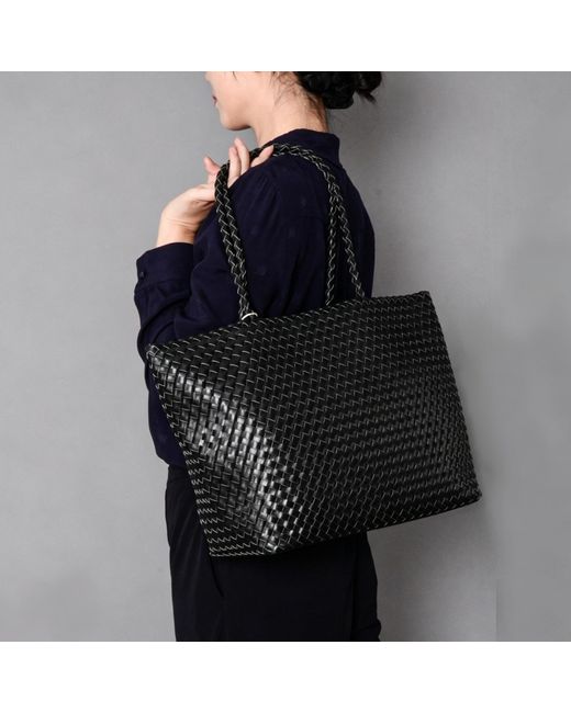 Rimini Black Vegan Leather Weaving Shopping Bag 'Betty'