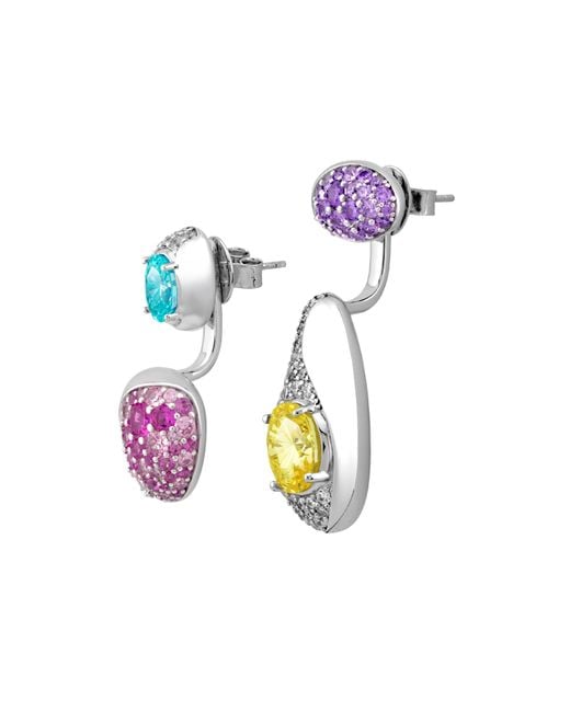 Arte Madrid Purple Sierra Pavé Contour Convertible Stud Earrings With Drop Pendants