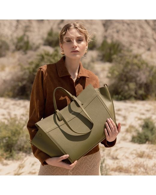 Saonara Brand Green Shopping Bag Khaki Leather