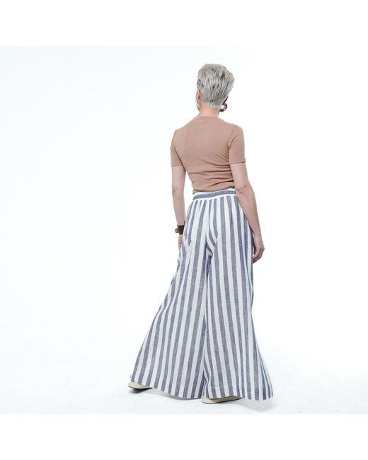 Metamorph Blue Striped Linen Palazzo Pants