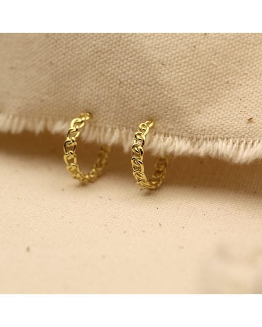 VicStoneNYC Fine Jewelry Metallic Chain Pattern Desgin Hoop Earrings
