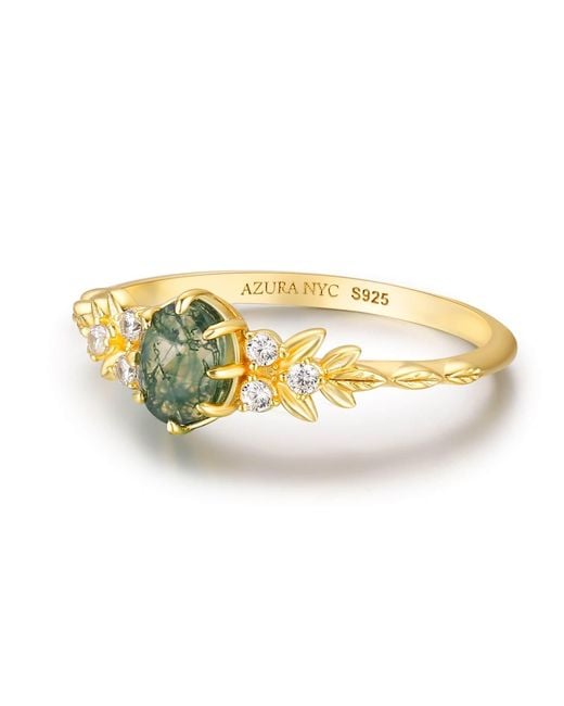 Azura Jewelry New York Metallic Wildflower Moss Agate Ring Vermeil