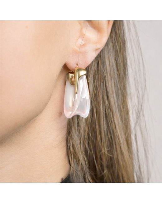 Gold & Honey Metallic Pearl Sculpted U Lucite Birthstone Hoop Earrings
