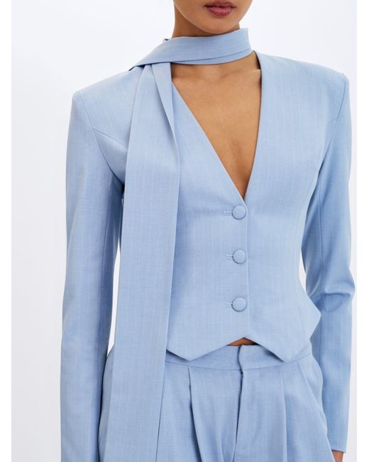 Miss Circle New York Blue Renley Sky Pinstripe Peplum Blazer