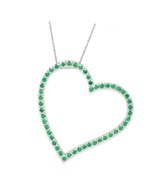 Genevive Jewelry Green Rhodium Plated Emerald Cubic Zirconia Heart Shape Necklace