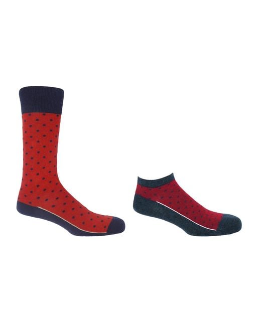 Peper Harow - Made in England Red Pin Polka Luxury Crew & Denim Trainer Socks Bundle for men