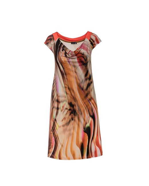 Conquista Brown Drape Neck A Line Print Dress