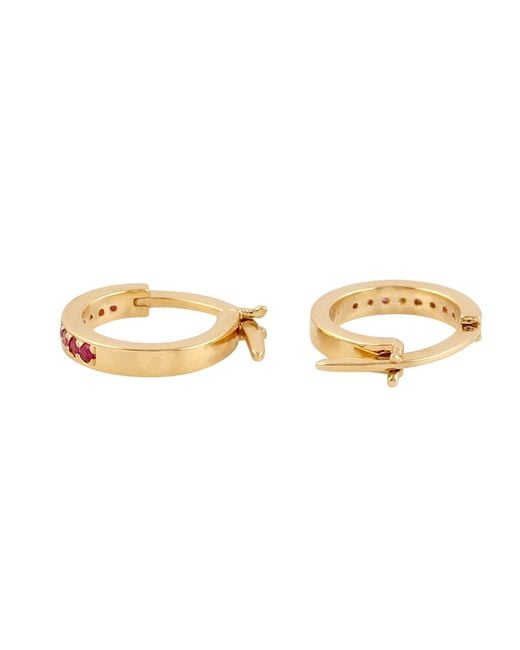 Artisan Metallic 18k Yellow Gold Hoop Earrings Ruby Gemstone Jewelry