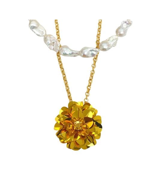 PINAR OZEVLAT Metallic Baroque Pearl Layered Blossom Necklace