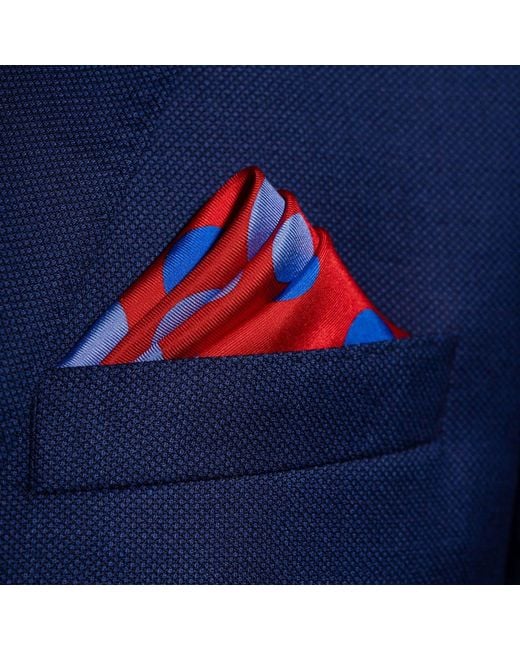 Otway & Orford Red 'Planetarium' Polka Dot Silk Pocket Square for men